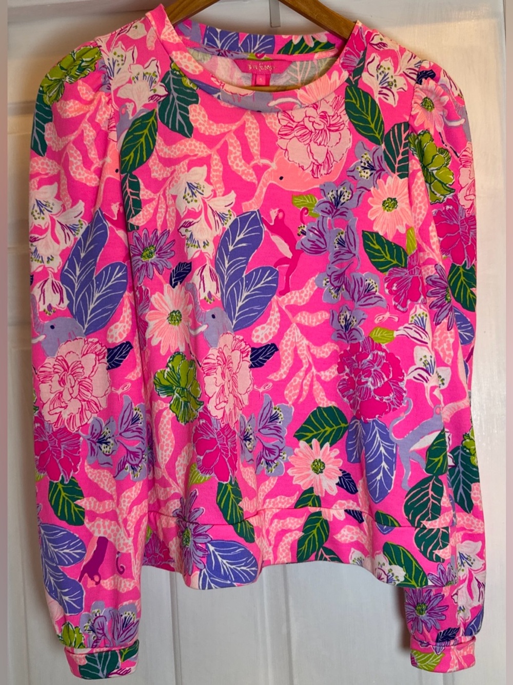 Lilly Pulitzer “Pink Isle Best of Friends” Puffed Long Sleeve Sweatshirt Size SM